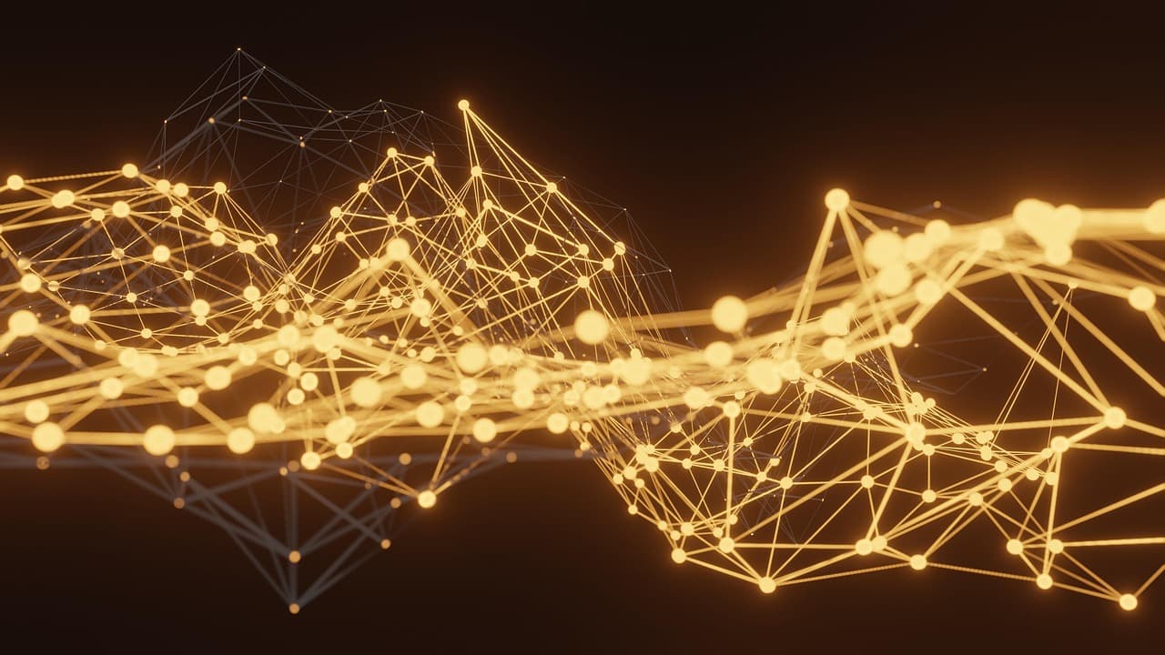 Abstrakte leuchtende Netzwerkverbindungen zwischen Knoten